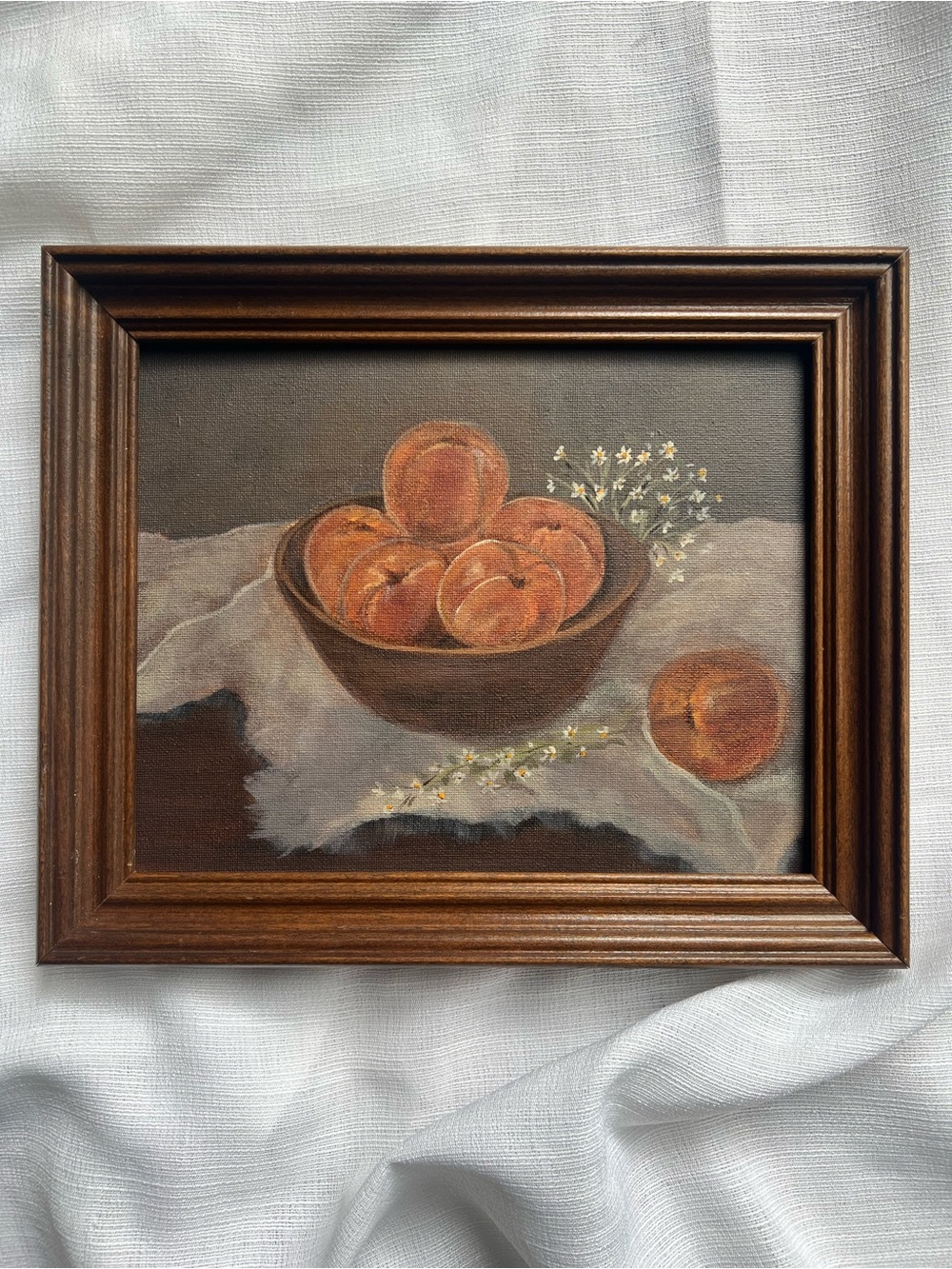 “Peaches and Linen” acrylic painting
